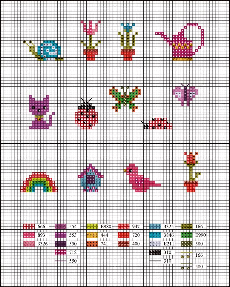 cross stitch pattern with different designs on it