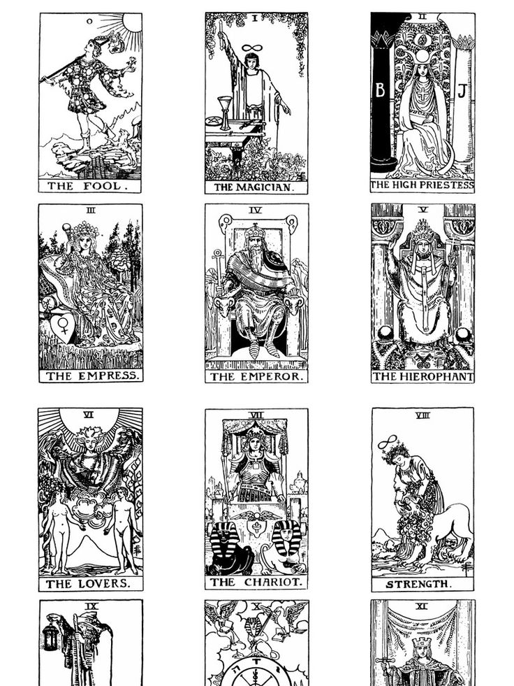 the seven deadly tarot cards are shown in black and white, with different illustrations