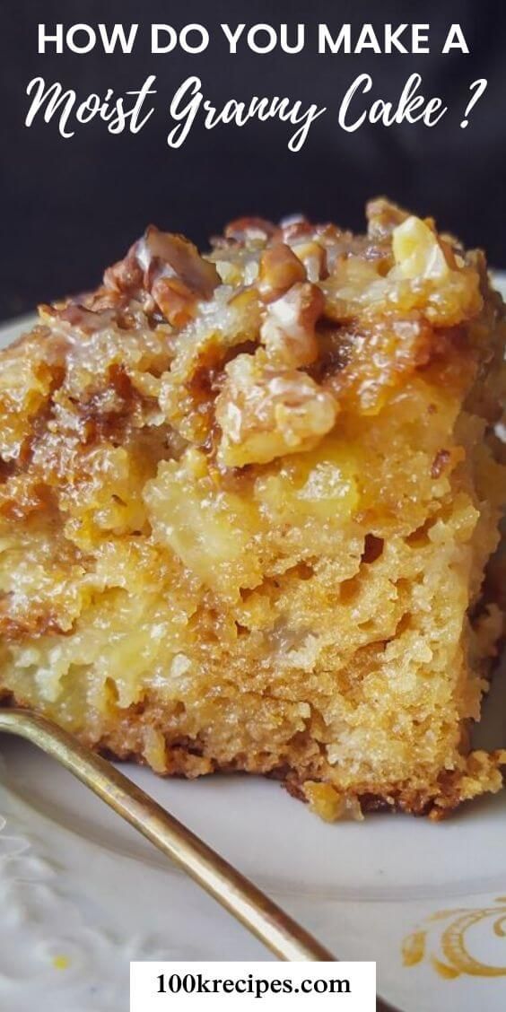 a close up of a piece of cake on a plate with the words how do you make a most granny cake?