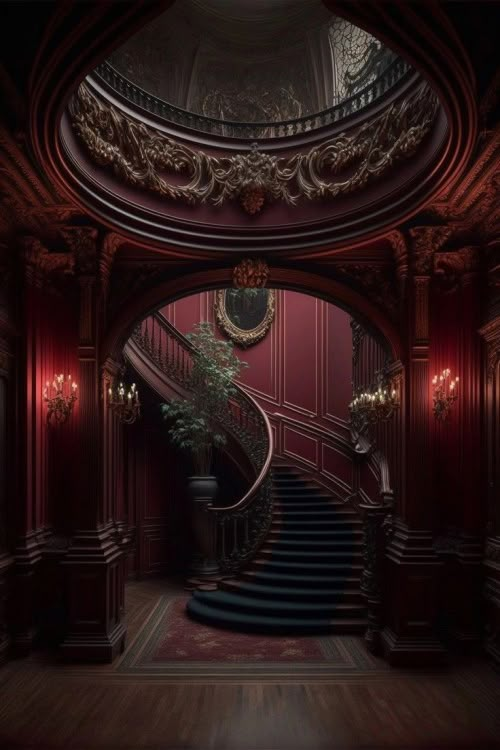 an ornate staircase leading up to the second floor