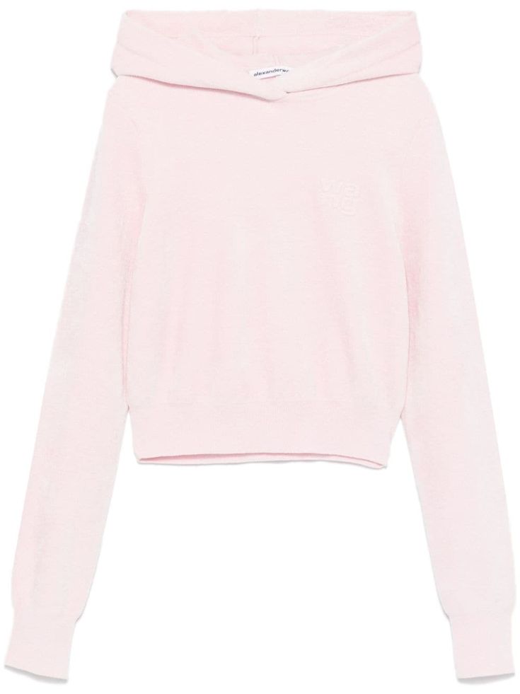 light pink stretch-design velveteen slouchy hood long sleeves embossed logo to the chest ribbed cuffs and hem unlined cropped Wardrobe Edit, Yoko London, Exclusive Fashion, Pink Hoodie, Ballet Flat Shoes, Lady Dior, Embossed Logo, Hoodie Top, Cropped Hoodie