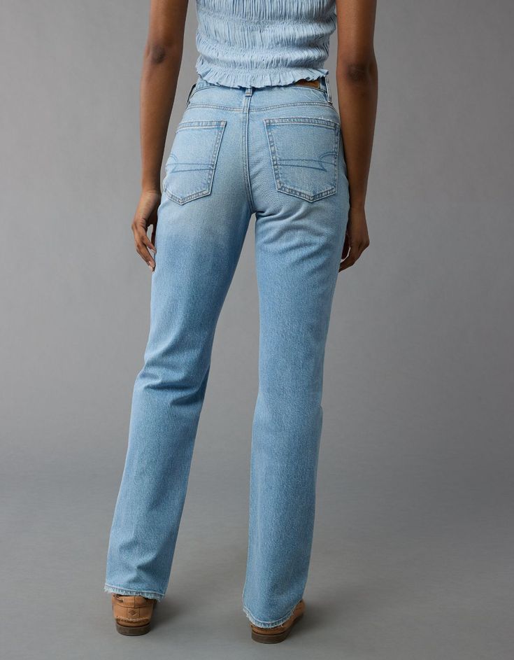 AE Stretch Super High-Waisted Straight Jean Cheap Straight Leg Jeans, High Rise Straight Jeans Outfit, Women’s Jeans, Best Jeans For Short Women, Trending Jeans, Straight Jeans Outfit, High Rise Blue Jeans, High Wasted Jeans, Best Jeans For Women