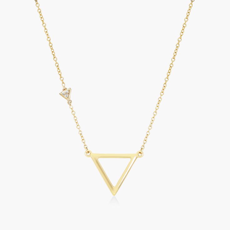 Modern Gold Trillion Cut Jewelry, Modern Gold Jewelry With Trillion Cut, Modern Trillion Cut Gold Jewelry, Gold Diamond Triangle Jewelry, Gold Triangle Diamond Jewelry, Elegant Gold Triangle Necklace, Elegant Triangle Yellow Gold Necklace, Elegant Triangle Yellow Gold Jewelry, Elegant Yellow Gold Triangle Jewelry