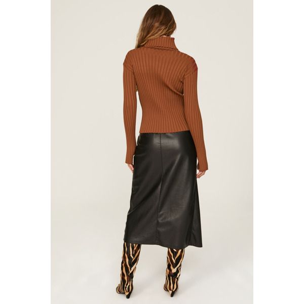 Brown ribbed knit (57% Viscose, 42% Nylon, 1% Spandex). Top. Long sleeves. Mock neck. Pull on. 21.5" Shoulder to hemline. Imported. Ribbed Collar Turtleneck For Fall Workwear, Fall Workwear Turtleneck With Ribbed Collar, Fall Turtleneck With Ribbed Collar For Work, Fall Ribbed Collar Turtleneck For Work, Trendy Fitted Mock Neck Top For Work, Fitted Trendy Mock Neck Top For Work, Chic Stretch Ribbed Mock Neck Top, Chic Ribbed Fitted Mock Neck Top, Stretch Mock Neck Top For Winter Workwear