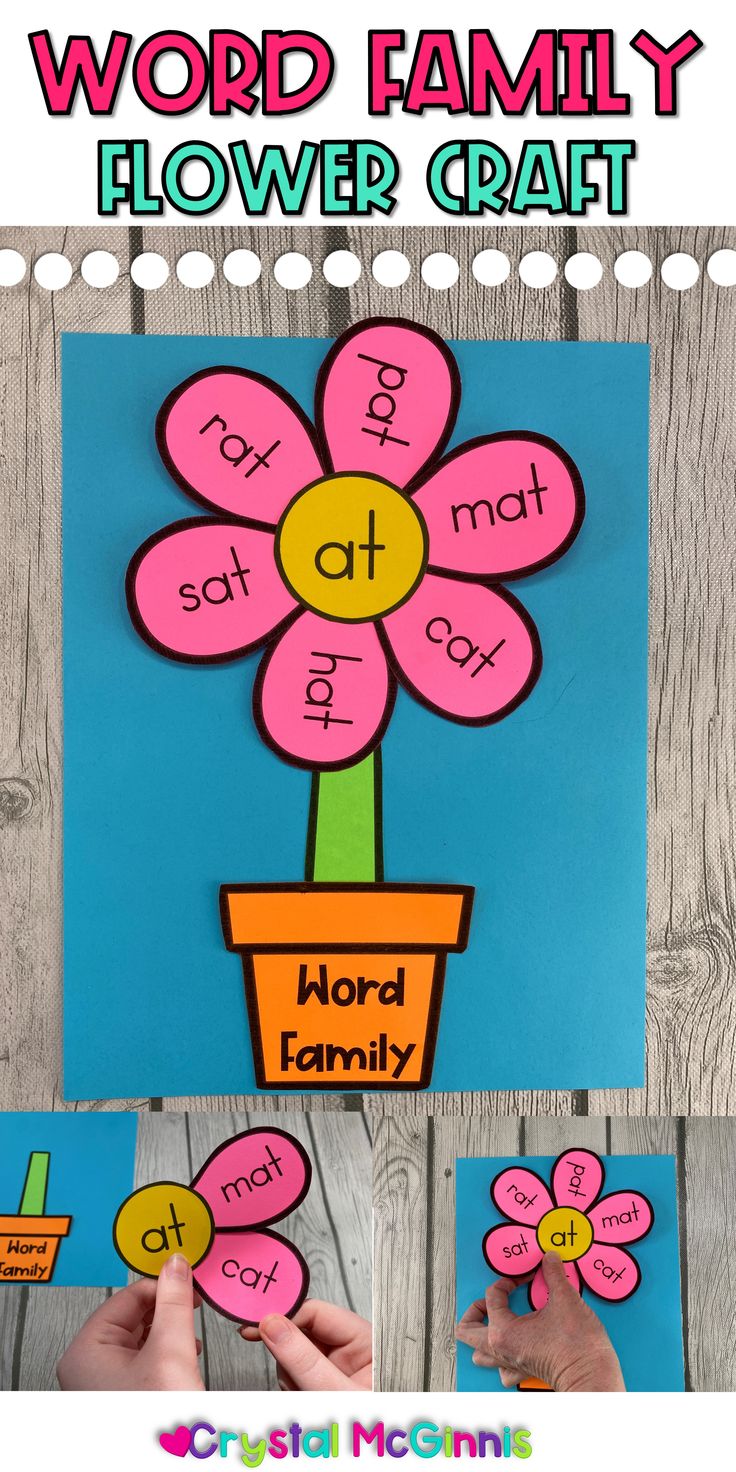 the word family flower craft is shown with pictures of flowers and words on it, which are