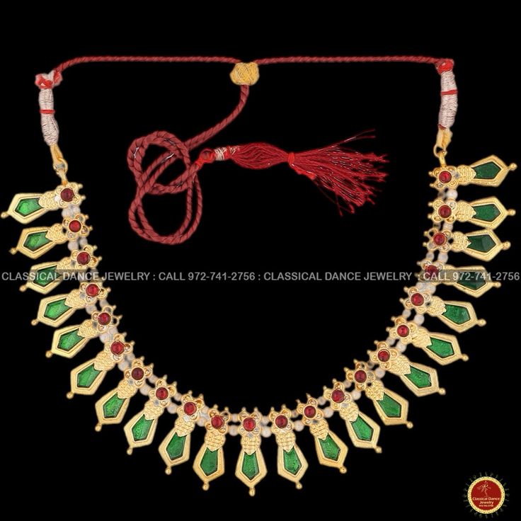 Design by Classical Dance Jewelry® -- Colorful And Designer Beautiful Necklace Set For Women.You Can Wear this Necklace Set In Parties, Engagement, Weddings, Birthdays And Many Occasion As You Like. -- Handmade Indian Item. Every Necklace Studded Beautifully in Enamel And Gold Finish. -- Especially For Bharatnatyam And Kuchipudi Dance Performances. ❇️ Imitation Jewelry by nature is little soft compared to real jewelry so little shape variations and dents could happen during shipping even after taking complete care in packing ❇️ Imitation Jewelry items by nature will show slight discolorations around soldering or embossed designs areas and black spots. ❇️ Imitation Jewelry piece is arranged with special thread to have maximum flexibility. ❇️ These are very delicate in nature and it is expec Red Meenakari Temple Necklace For Ceremonial Occasions, Green Meenakari Kundan Necklace For Navratri, Green Kundan Necklace With Meenakari For Navratri, Festival Green Kundan Necklace In 22k Gold, Green 22k Gold Kundan Necklace For Celebration, 22k Gold Green Temple Necklace For Festive Occasions, Green Kundan Necklace In 22k Gold For Celebrations, Green 22k Gold Temple Necklace For Festive Occasion, Green Kundan Necklace With Latkans In Temple Style