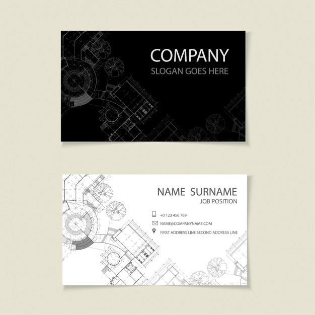 two business cards with black and white designs