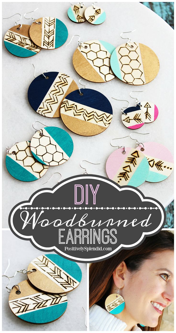 a collage of wooden earrings with the words diy