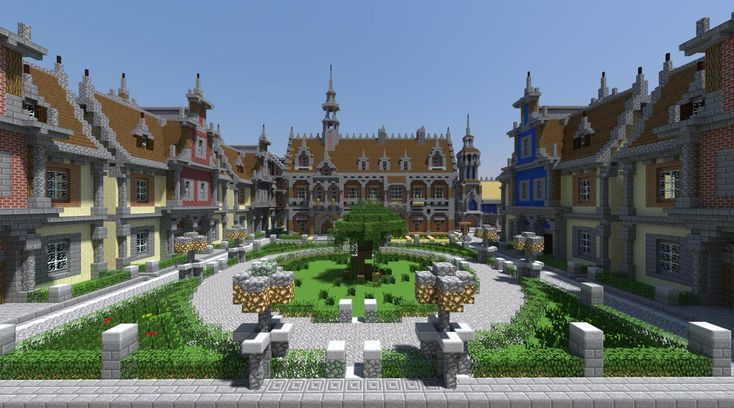 Minecraft Town Square Minecraft Town Square, Château Minecraft, Mansion Minecraft, Villa Minecraft, Minecraft Medieval House, Minecraft Town, Construction Minecraft, Minecraft Skins Aesthetic, Minecraft City Buildings