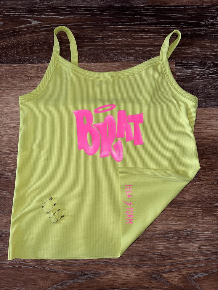 Handmade custom 'brat' crop top. Crop Top, Gender Neutral, Art Collection, Crop Tops, Bathing Beauties, Tops & Tees, Adult Outfits, Top Outfits, Purses And Bags