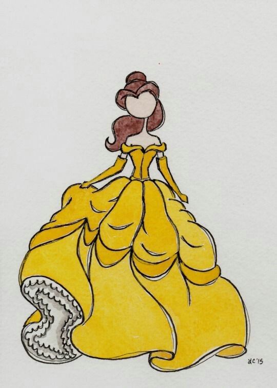 a drawing of a woman in a yellow dress