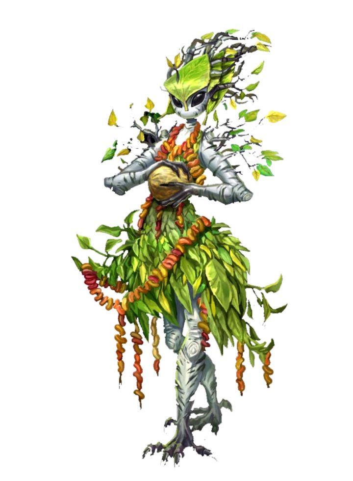 a drawing of a creature with leaves on it's head and arms, standing in front of a white background