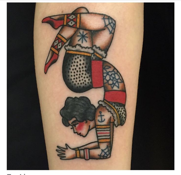 a tattoo with an image of a woman bending down