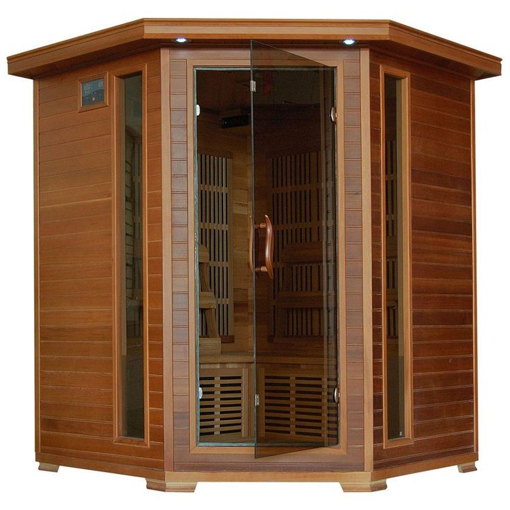 a wooden sauna is shown on a white background