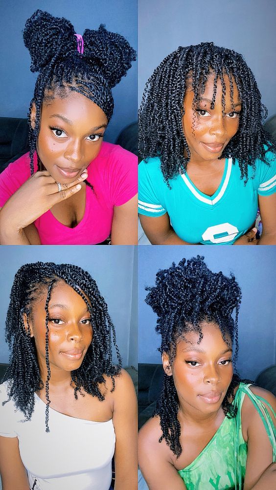 Mini Twist With Accessories, Natural Twist Hairstyles With Extensions, Short Knowles Braids, Small Twist With Extensions, Styles For Micro Twist, Blonde Mini Twists With Extensions, Mini Rope Twist, Mini Twists With Headband, Kinkin Twist Braid