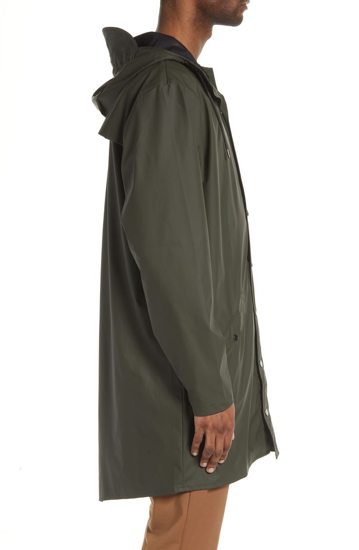 This lightweight, waterproof jacket with a longline silhouette keeps minimalism at the forefront as it keeps you dry. Concealed back vents and underarm eyelets bring comfort and breathability to the design that closes with a row of shiny snaps. 36" length (size Medium) Unlined 100% polyester Machine wash, dry flat Imported Classic Long Sleeve Raincoat For Outdoor, Functional Solid Raincoat With Long Sleeves, Functional Long Sleeve Raincoat, Functional Long Sleeve Solid Raincoat, Classic Waterproof Solid Raincoat, Classic Waterproof Solid Color Raincoat, Classic Solid Waterproof Raincoat, Classic Waterproof Raincoat For Outdoor, Classic Outdoor Raincoat