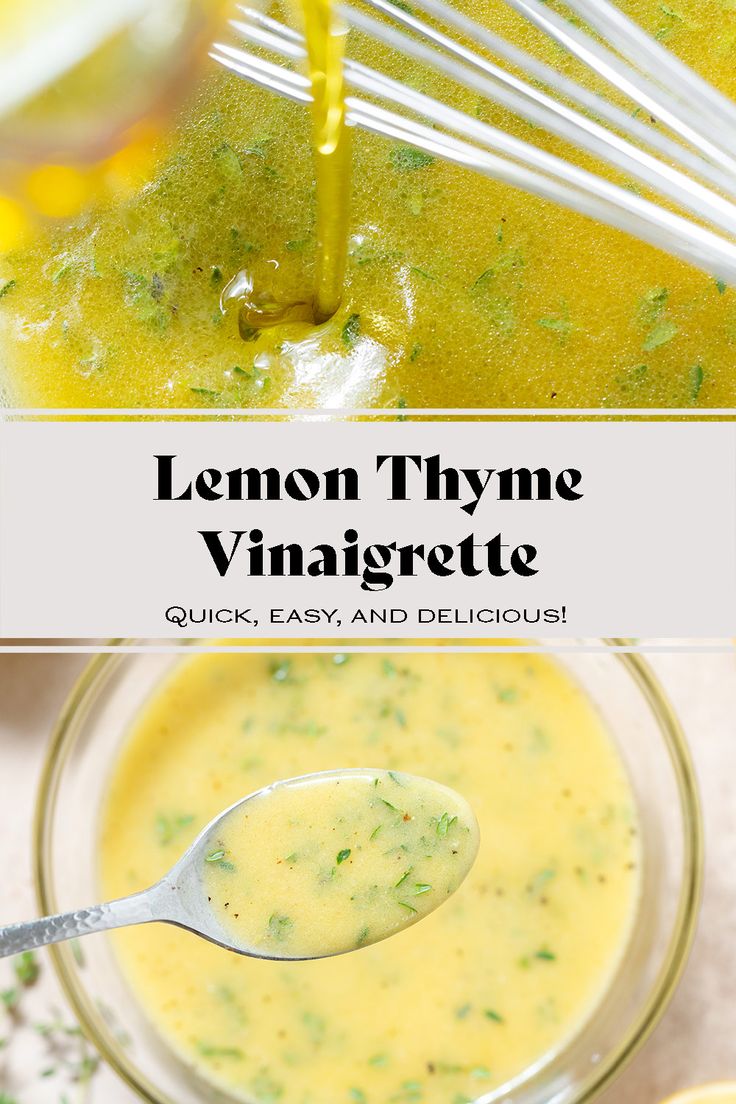 lemon thye vinaigrete in a glass bowl with a spoon