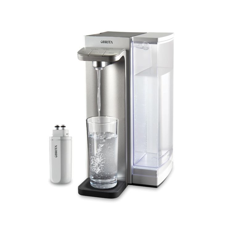 a water dispenser with two glasses next to it