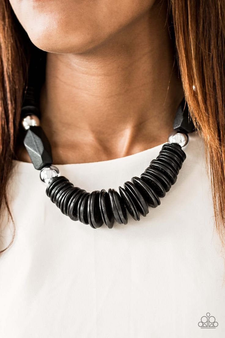 Paparazzi Accessories  - Boldly Belize #N12 Black Necklace Paparazzi Jewelry Images, Earthy Palette, Paparazzi Consultant, Black Image, Wood Necklace, Black Accessories, Paparazzi Accessories, Black Necklace, Silver Accessories