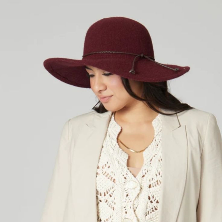 Francesca's C.C 100% Wool Felt Floppy Hat Nwt Pick Up This Knit Floppy To Add To Your Fall Wardrobe! This Hat Is A Great Option For Sun Coverage And Style. Burgundy Wide Brim Hat For Summer, Burgundy Curved Brim Hat For Fall, Burgundy Summer Hat With Curved Brim, Summer Burgundy Hat With Curved Brim, Burgundy Curved Brim Summer Hat, Summer Burgundy Curved Brim Hat, Adjustable Cloche Hat For Beach In Fall, One Size Fits Most Sun Hat For Fall, Red Adjustable Cloche Hat