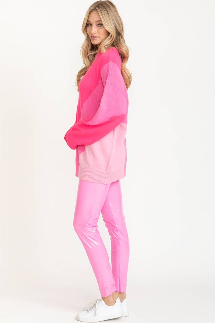 Pink...goes with everything! Our signature color in a gorgeous color blocked oversized sweater will have you swooning. Neon pink, bubble gum pink and cotton candy pink tones. Oversized so you can stay true to size or size down 1. 100% acrylic Bubble Gum Pink, Pink Cotton Candy, Candy Pink, Pink Tone, Stay True, Bubblegum Pink, Oversized Sweater, Pink Sweater, Bubble Gum