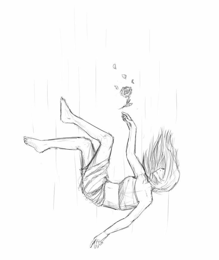 a drawing of a woman floating in the rain holding a dandelion with her hand