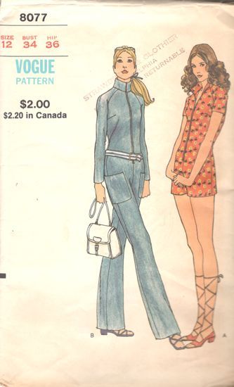 a women's jumpsuit pattern from the 1970's is shown in front and back