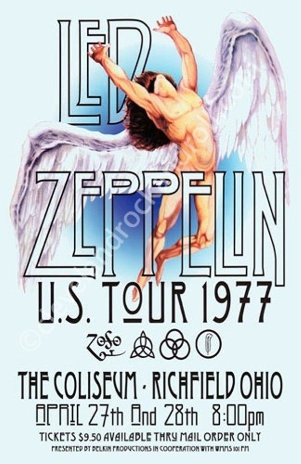 the led zeppun concert poster for us tour 1971, featuring an angel with wings