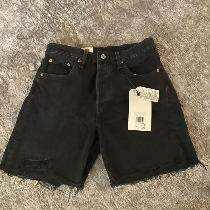 Nwt Levi’s Black Mid Thigh Denim Shorts. Size 27 Black Shorts With Five Pockets, Levi's Black Bottoms For Streetwear, Levi's Black Streetwear Bottoms, Levi's Short Streetwear Bottoms, Levi's Short Length Bottoms For Streetwear, Edgy Mid-rise Levi's Bottoms, Black Five Pocket Shorts For Summer, High Rise Black Shorts With Belt Loops, Black Five Pockets Summer Shorts