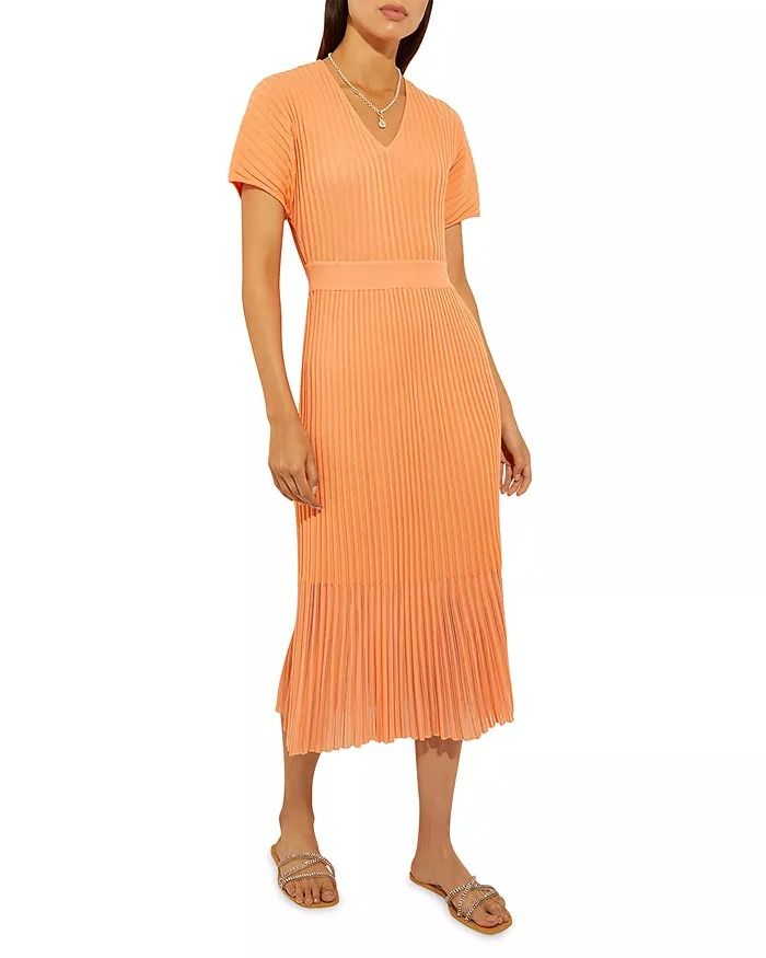 Misook - Pleated Midi Dress Elegant Orange Midi Dress With Short Sleeves, Elegant Orange Short Sleeve Midi Dress, Chic Orange Pleated Midi Dress, Orange Pleated Midi Dress For Spring, Elegant Orange Pleated Maxi Dress, Elegant Orange Midi Dress For Brunch, Elegant Orange Maxi Dress For Day Out, Elegant Orange Midi Dress For Spring, Pleated Midi Dress