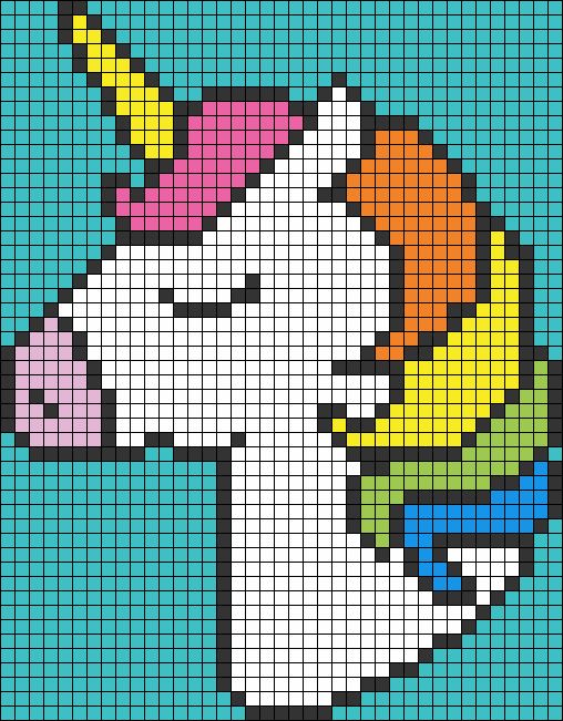 a cross stitch pattern of a unicorn with a rainbow on it's head, in the style of pixelism