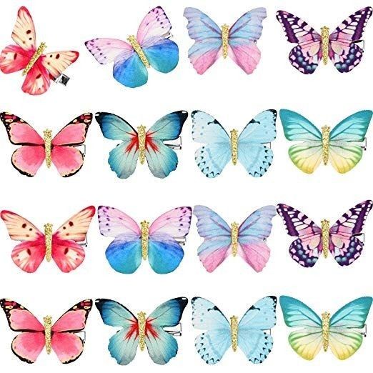 many different colored butterflies on a white background