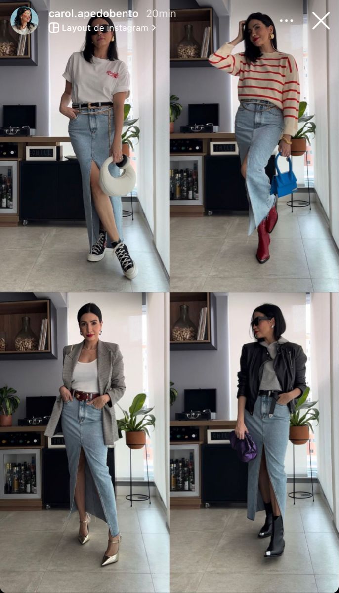 Black Vintage Tshirt Outfit, Preppy Denim Skirt Outfit, Long Denim Skirt Outfit Work, Denim Maxi Skirt Outfit Spring, Evereve Outfits 2023, Rainy Day Bar Outfit, How To Style Maxi Denim Skirt, 33 Year Old Woman Style, Style Long Jean Skirt