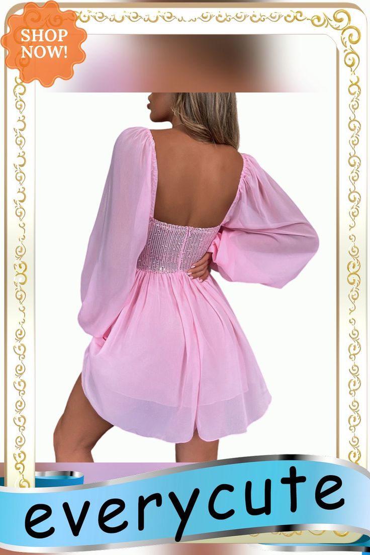 Pink Slim Fit Square Neck Party Dress Long Sleeve Chiffon Mini Dress For Party, Chiffon Mini Dress For Party Season, Summer Bodycon Mini Dress For Banquet, Summer Mini Dress For Banquet, Pink Long Sleeve Chiffon Mini Dress, Long Sleeve Mini Dress For Summer Banquet, Long Sleeve Summer Mini Dress For Banquet, Chiffon Mini Dress For Evening And Party Season, Chiffon Mini Dress For Evening Party