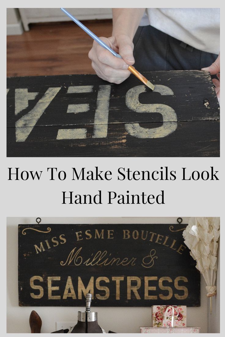 the words how to make stencils look hand painted are shown in three different ways