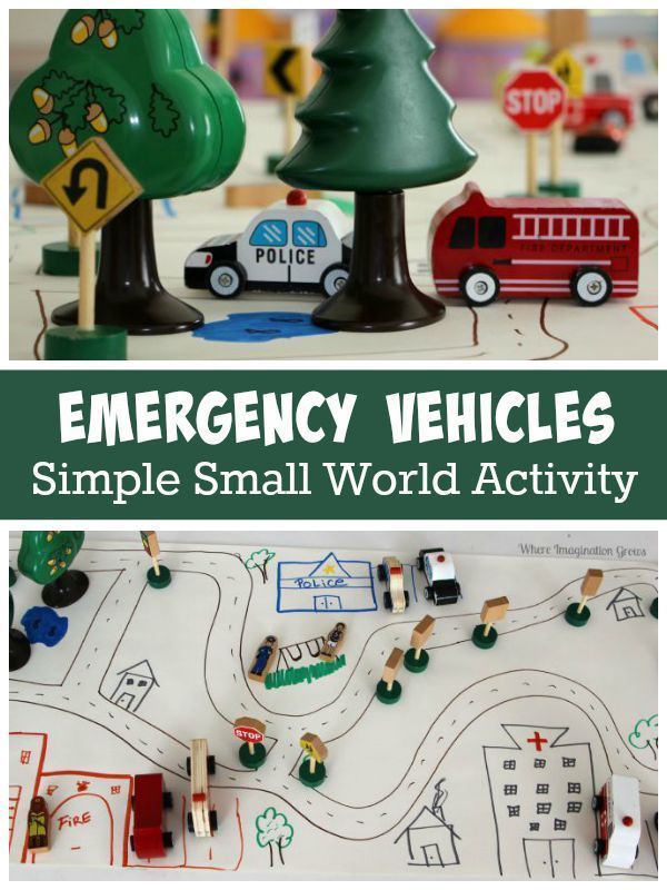 an emergency vehicle is shown on the table and in front of it are toy cars