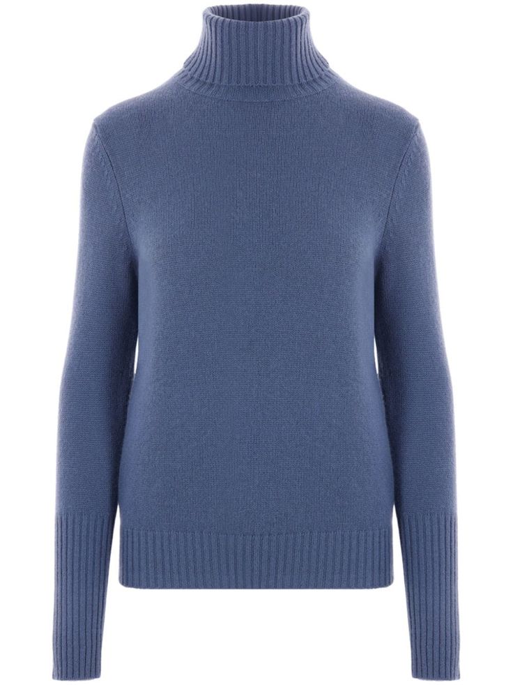 blue cashmere crew neck long sleeves ribbed cuffs and hem internal logo patch