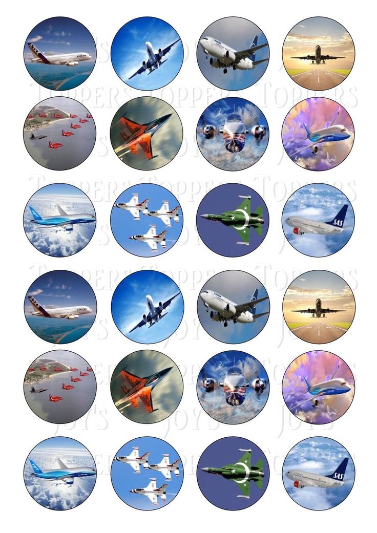 many different types of airplanes flying in the sky with clouds and water around them, all surrounded by circles