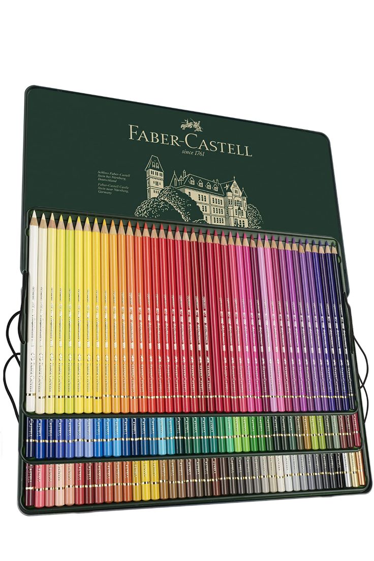 faber castel colored pencils in a metal holder