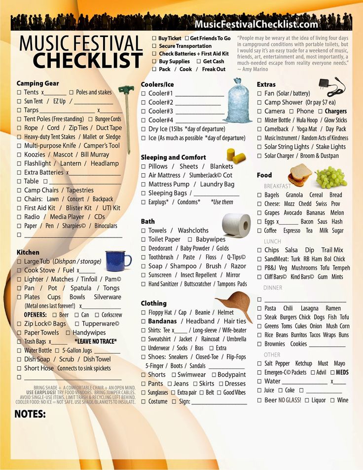 the music festival checklist is shown here