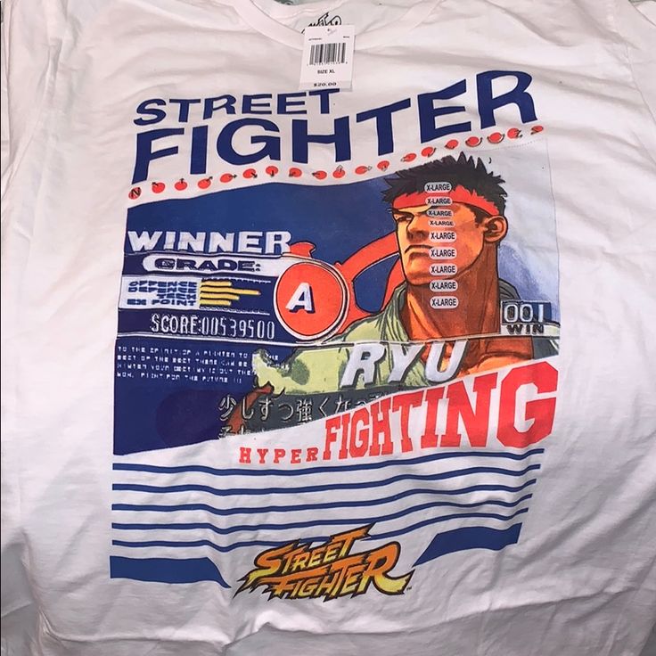 Size Xl White Street Fighter Shirt. White Shirt With Text Print For Fans, White Text Print Top For Fan Merchandise, E Honda Street Fighter Art, Street Fighter E Honda, A.k.i Street Fighter, Street Fighter Art Book, Skater Tee, Pink Floyd Band, Street Fighter Ex