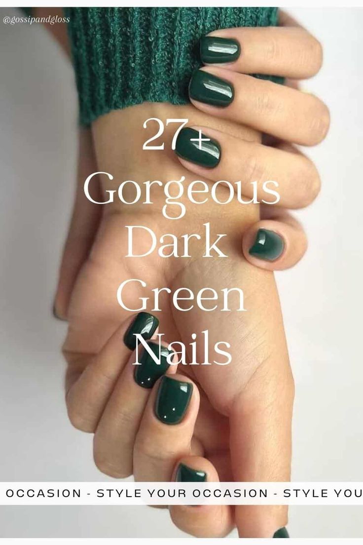 Gel Nails Forest Green, Hunter Green Gel Nails, Fall Nail Designs Emerald Green, Dark Green Short Gel Nails, Fall Dark Color Nails, Christmas Green Nail Polish, Forest Green Nail Ideas Short, Forest Green Gel Nails Short, Winter Nails 2023 Trends Green