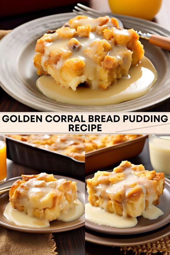 the golden coral bread pudding recipe is ready to be eaten with orange juice in the background