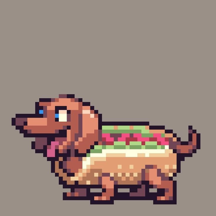 a pixel art dachshund with a sweater on