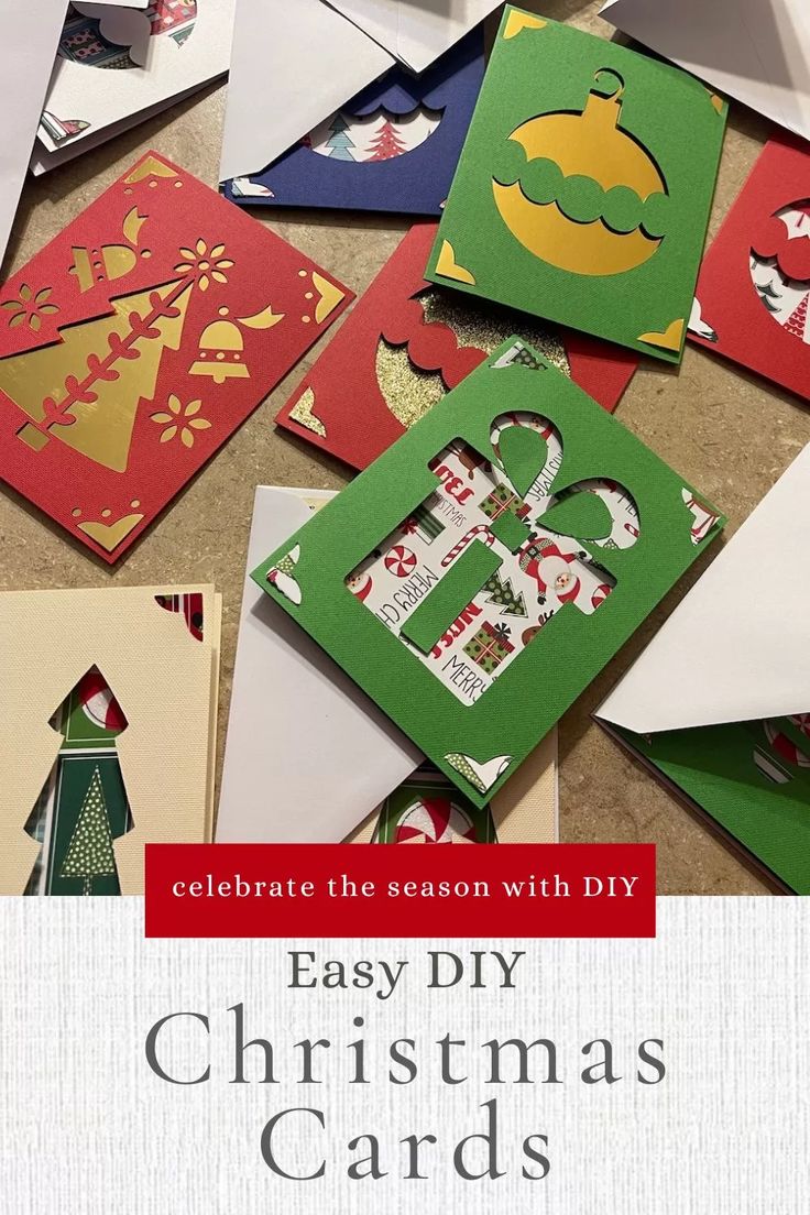 christmas cards and envelopes with the words easy diy christmas cards written on them