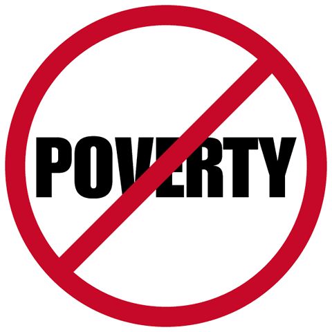 a red and black sign that says poverty