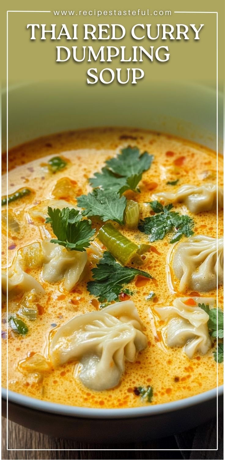 thai curry dumpling soup in a white bowl