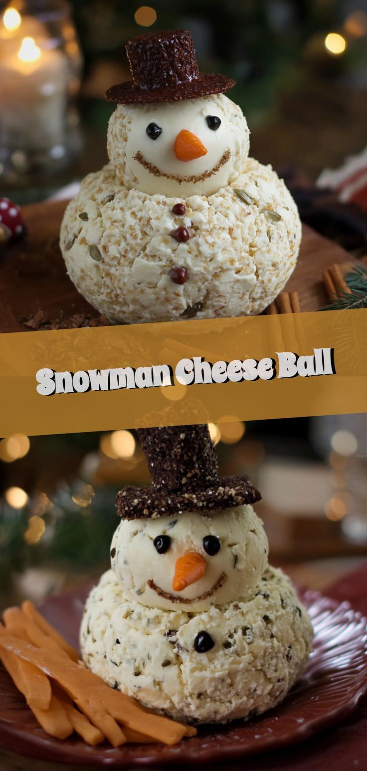 the snowman cheese ball is made to look like a snowman