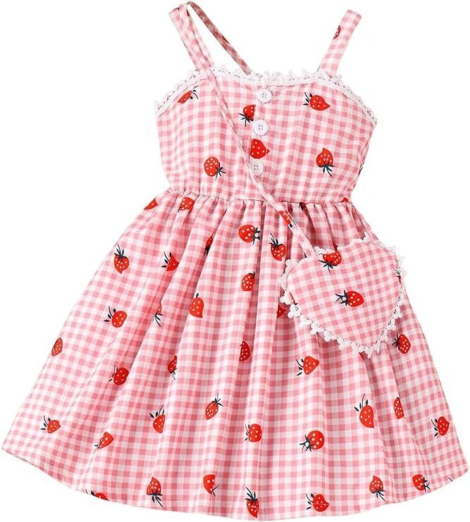 Amazon.com: BEAUDRM Girl's 2 Pieces Outfit Set Strawberry Print Lace Trim Button Front Cami Dress with Bag Pink 6Y: Clothing, Shoes & Jewelry Monster Costumes, Girls Closet, Strawberry Dress, Girl Closet, Strawberry Print, Skirt Sets, Outfit Set, Cami Dress, Pink Bag