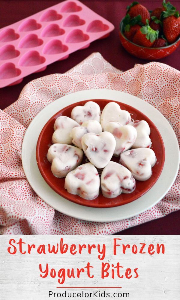 strawberry frozen yogurt bites on a red plate